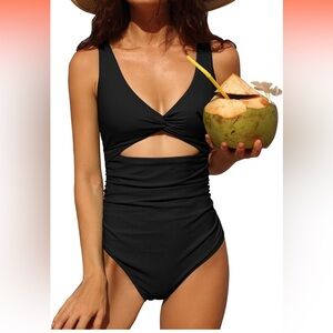 Black Cutout One Piece Swimsuit. SZ Med NWT Chic Classic Neutral Minimalist